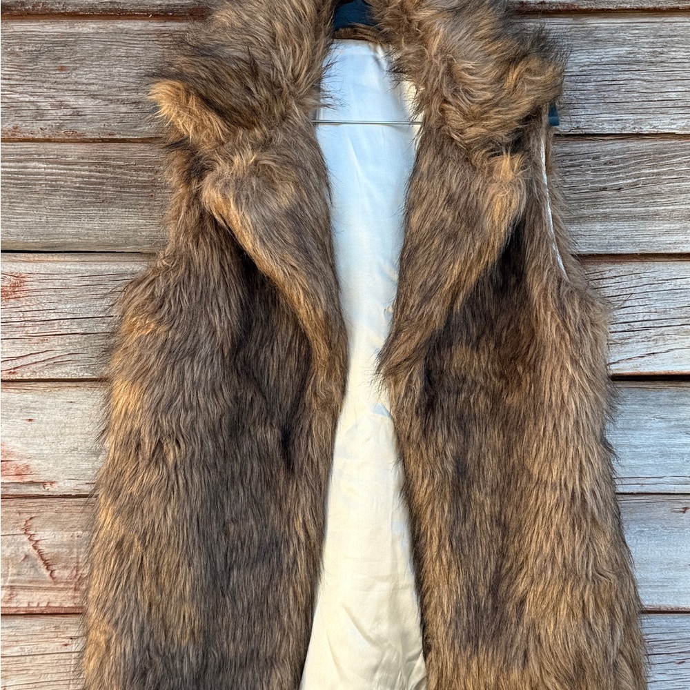 Faux Fur Vest in Brown and Cream